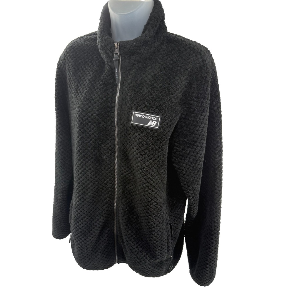 New Balance Women Black Diamond Textured Full Zip Teddy Fleece Jacket XL